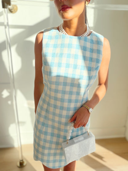 TEXTURED PLAID SCALLOP HEM MINI