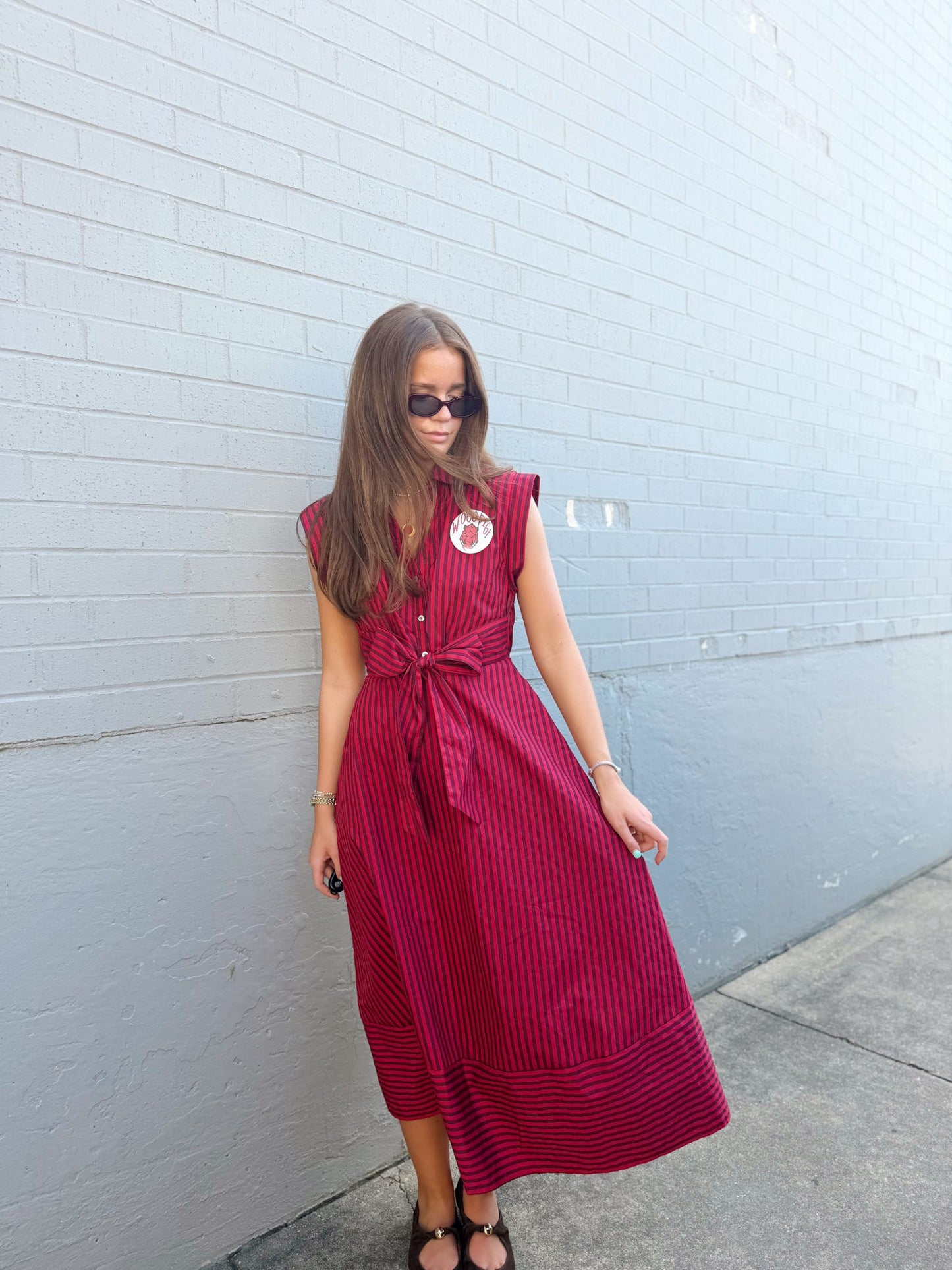 STRIPED TIE WAST MAXI DRESS