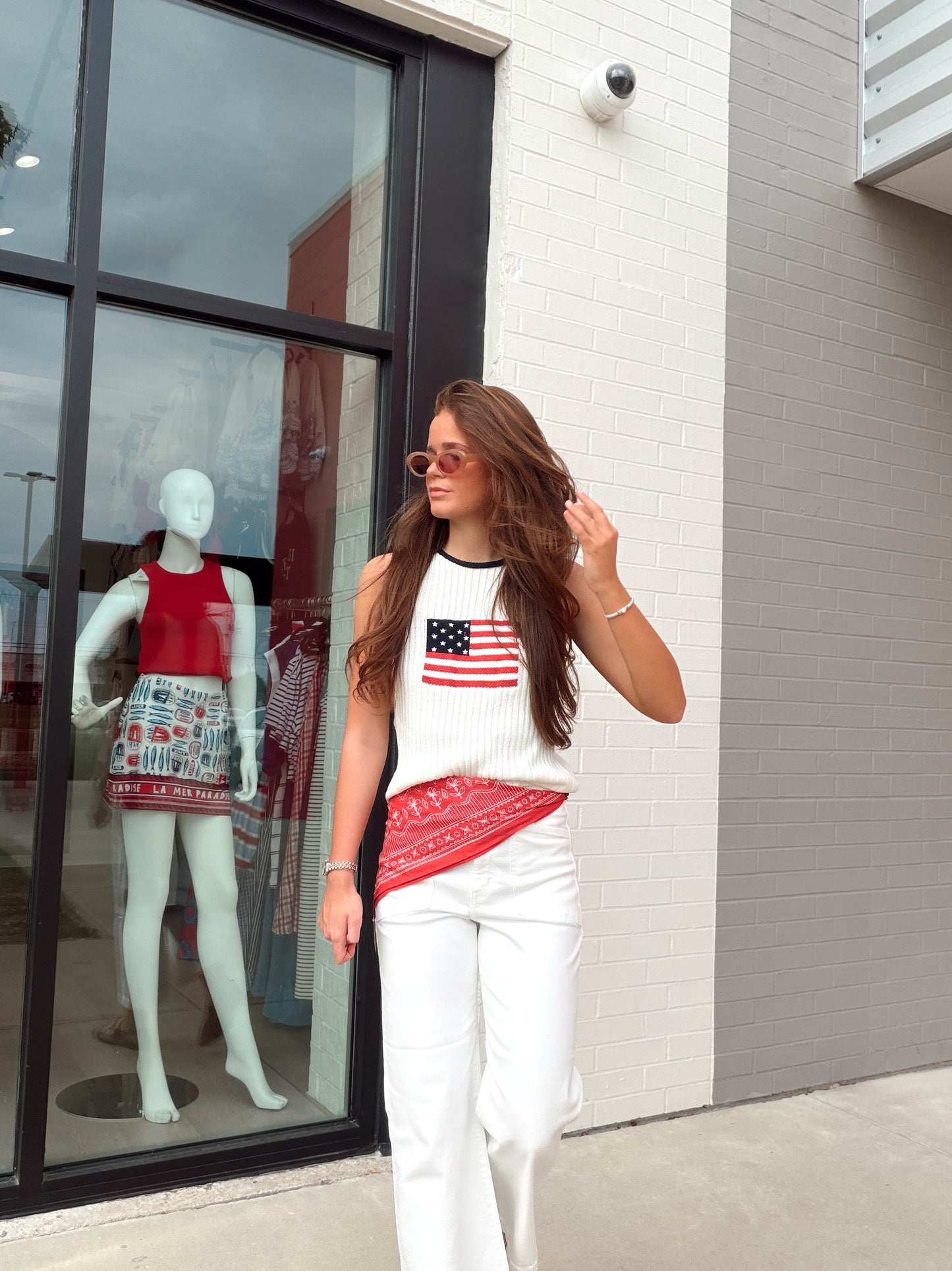 USA FLAG RIBBED SWEATER TOP