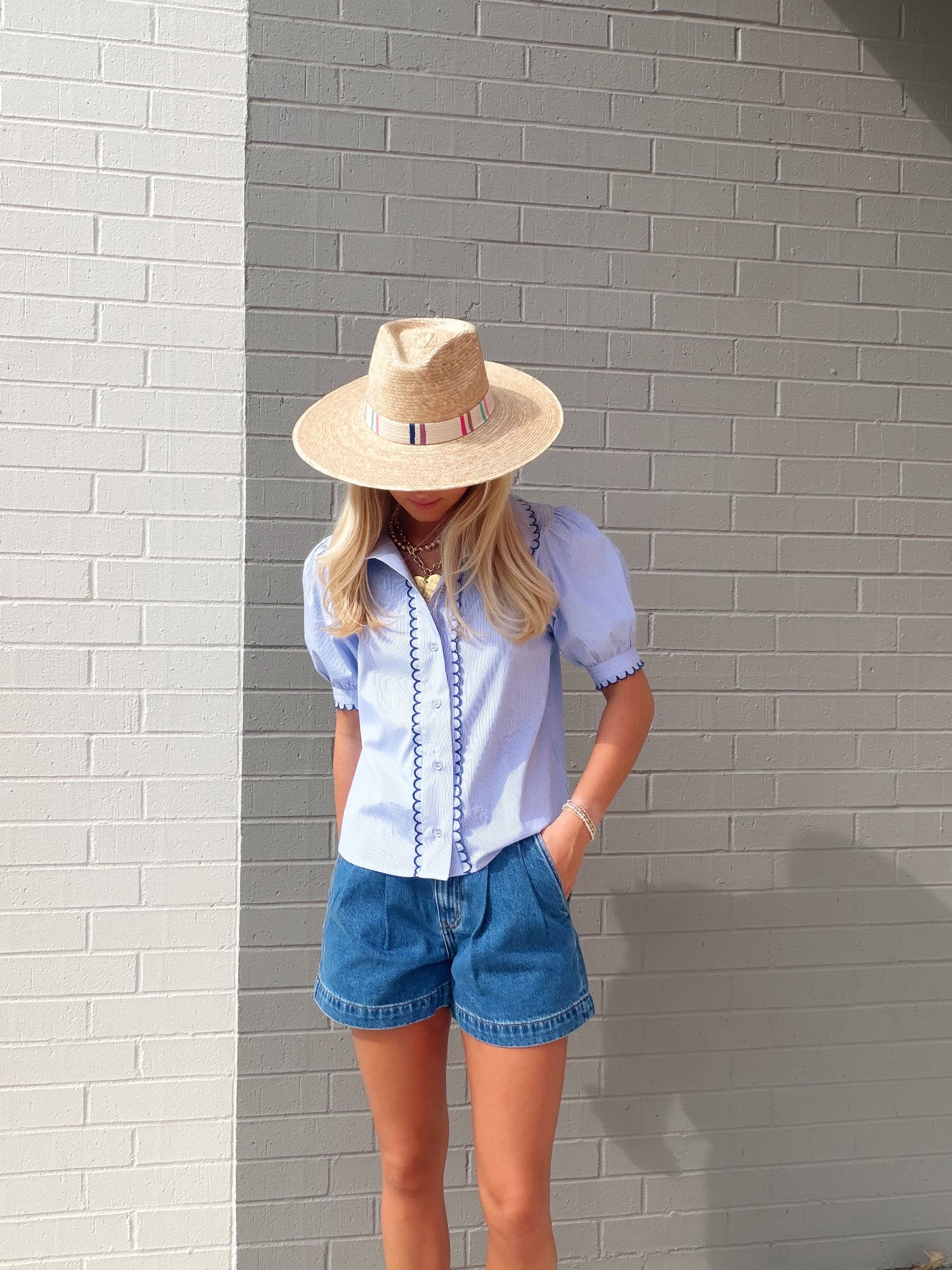 SCALLOP STRIPED SHORT SLEEVE