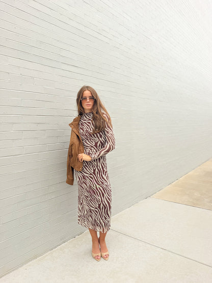 SEVILLA ZEBRA MESH MIDI DRESS