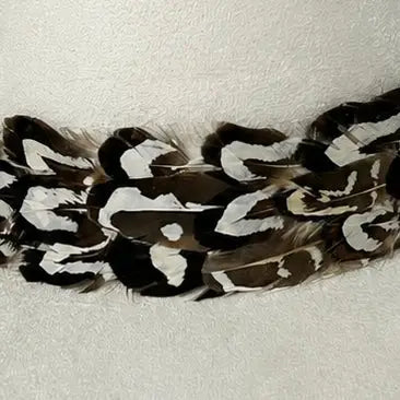 SUEDE HAT WITH BROWN & WHITE FEATHER