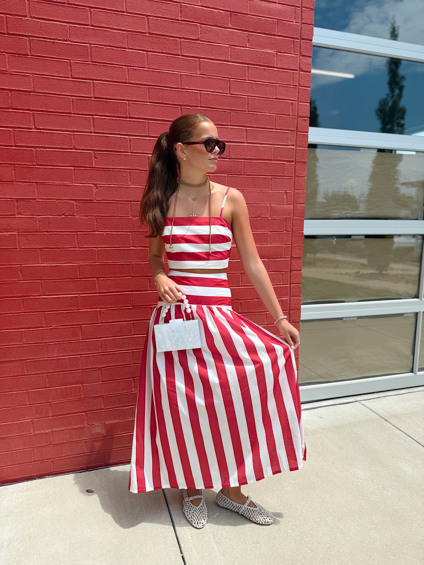 STRIPE DROP WAIST MAXI SKIRT