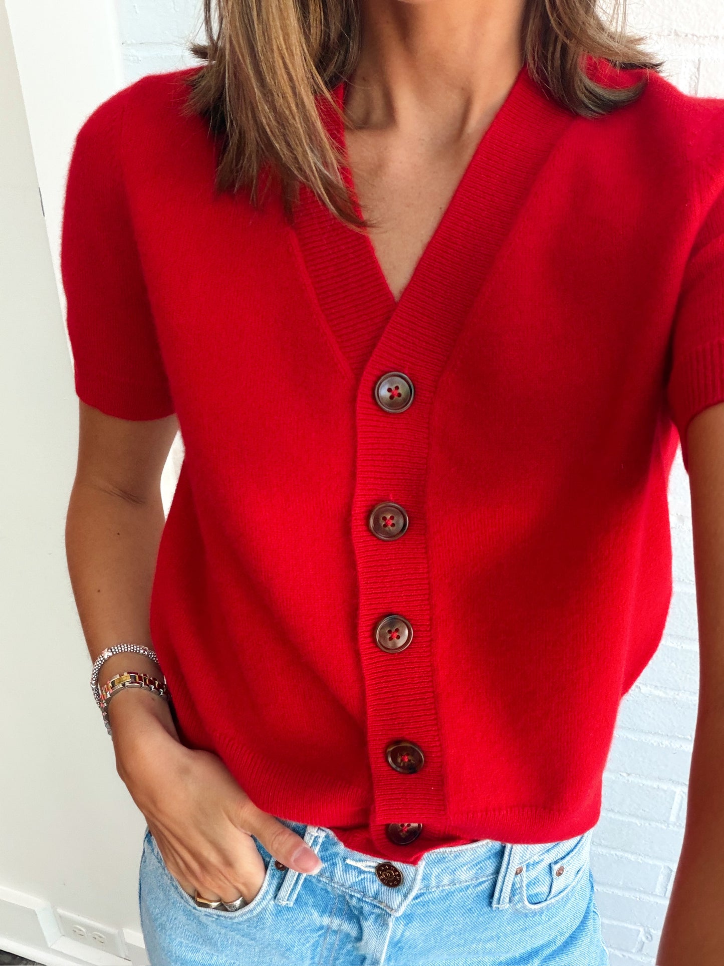 V-NECK SHORT SLEEVE CARDI