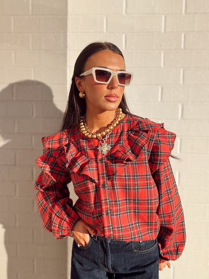 PLAID RUFFLE TOP