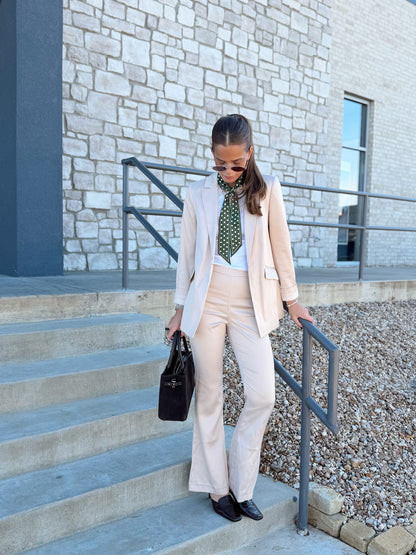 MAELYS STRETCH SATIN TAILORED FLARE TROUSERS