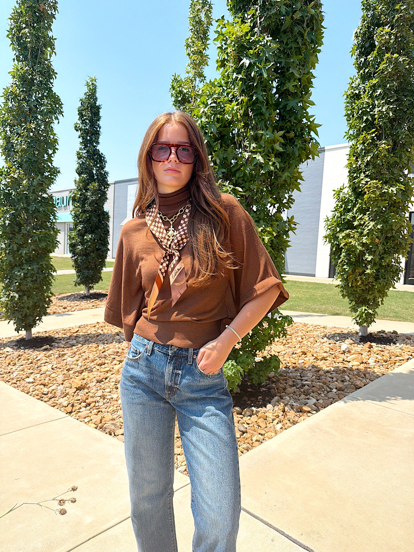 TURTLE NECK HALF SLEEVE SWEATER