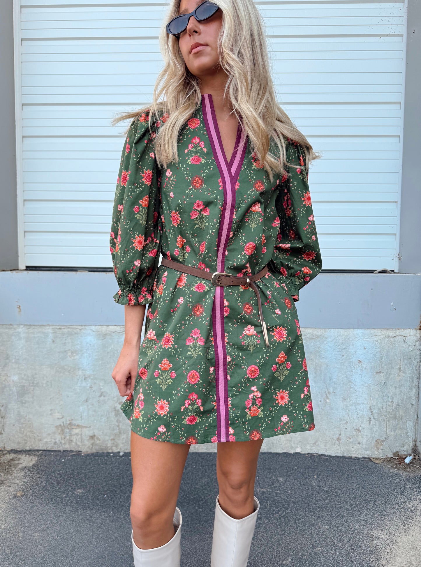 OLIVE FLORAL PRINT DRESS