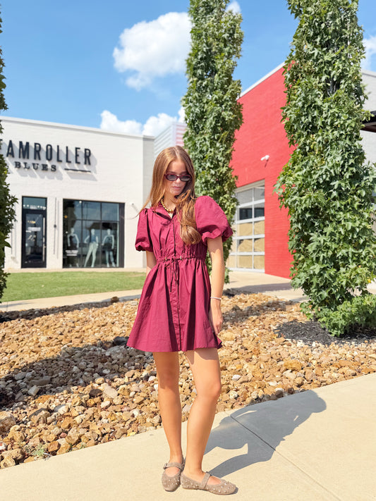 SHORT SLEEVE BELTED DRESS