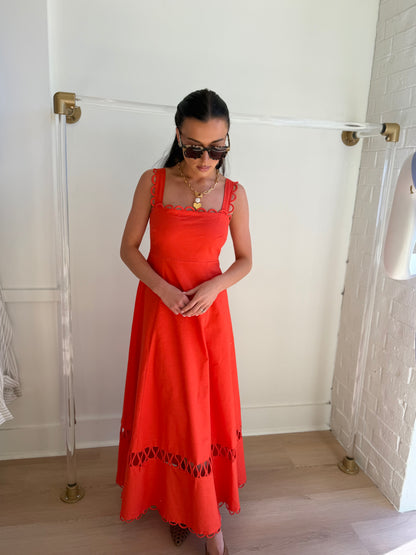 LINEN SCALLOPED DETAIL MIDI DRESS