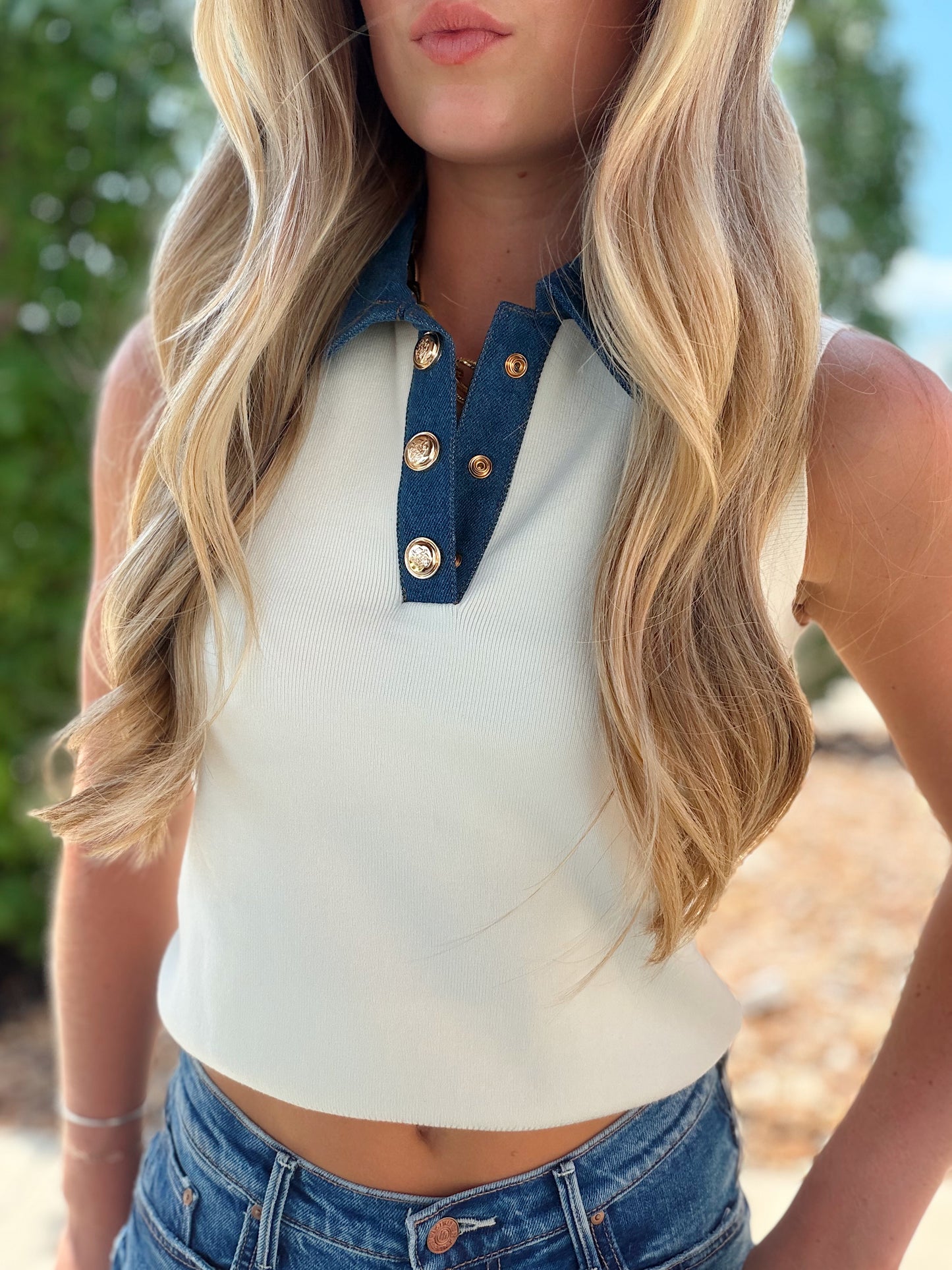 MÁXIME KNIT DENIM COLLAR VEST