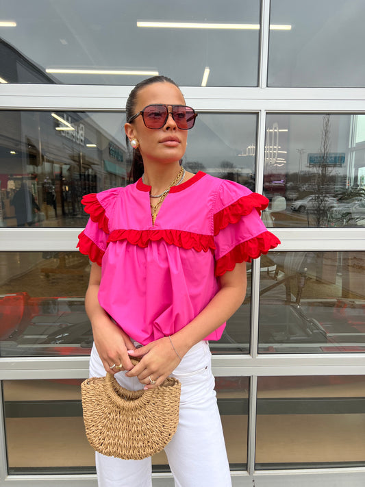 PRETTY IN PINK RUFFLE TOP