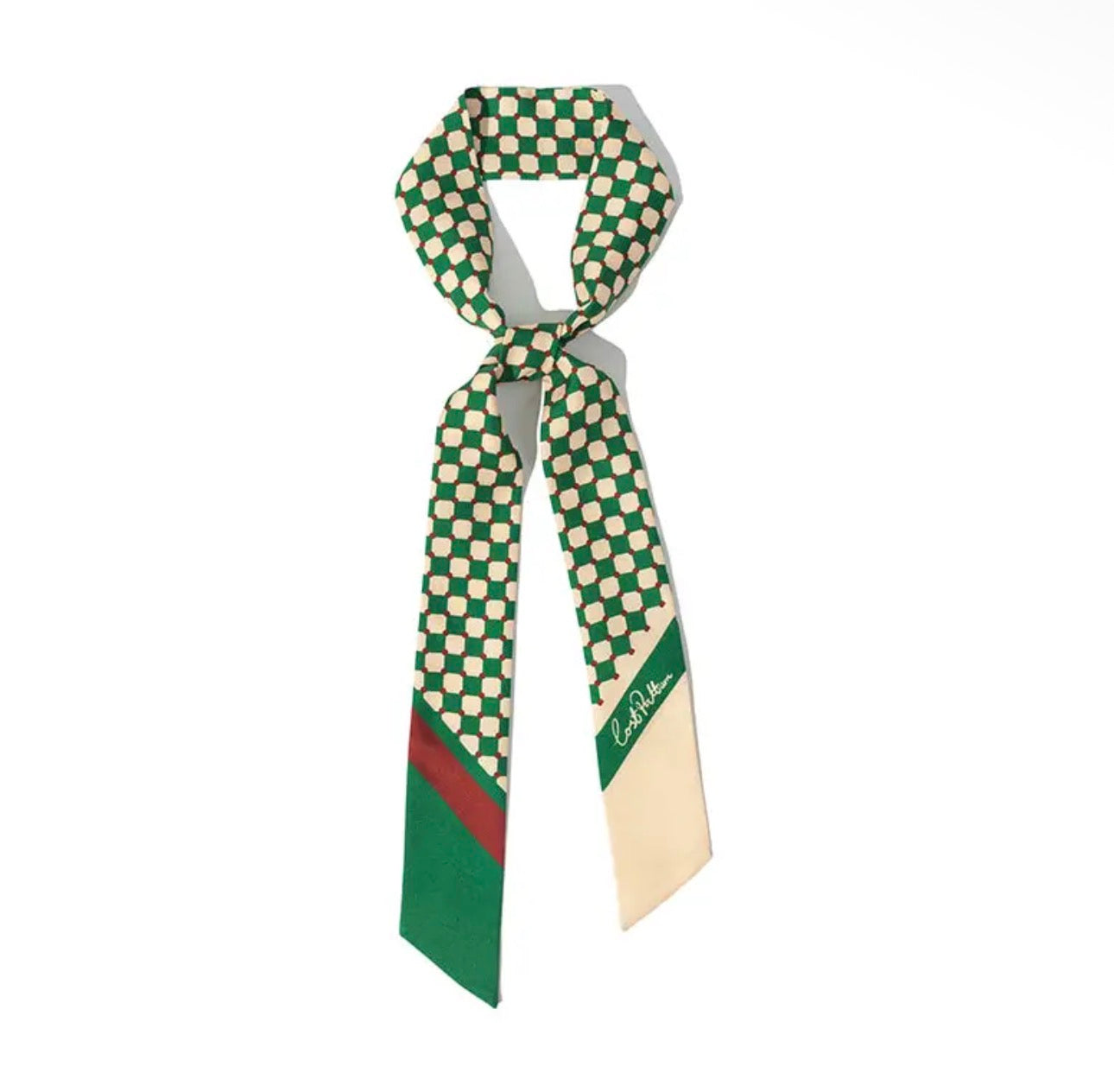 CHECKERBOARD SILK TWILL SKINNY SCARF