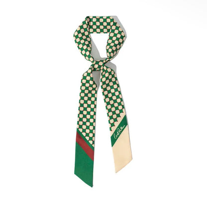 CHECKERBOARD SILK TWILL SKINNY SCARF
