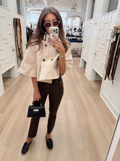 BUCKLED COLLAR TRENCH CAPE COAT