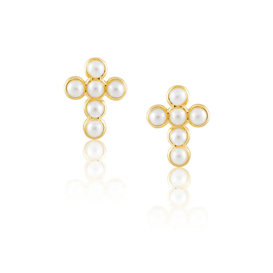 MINI PEARL CROSS STUDS