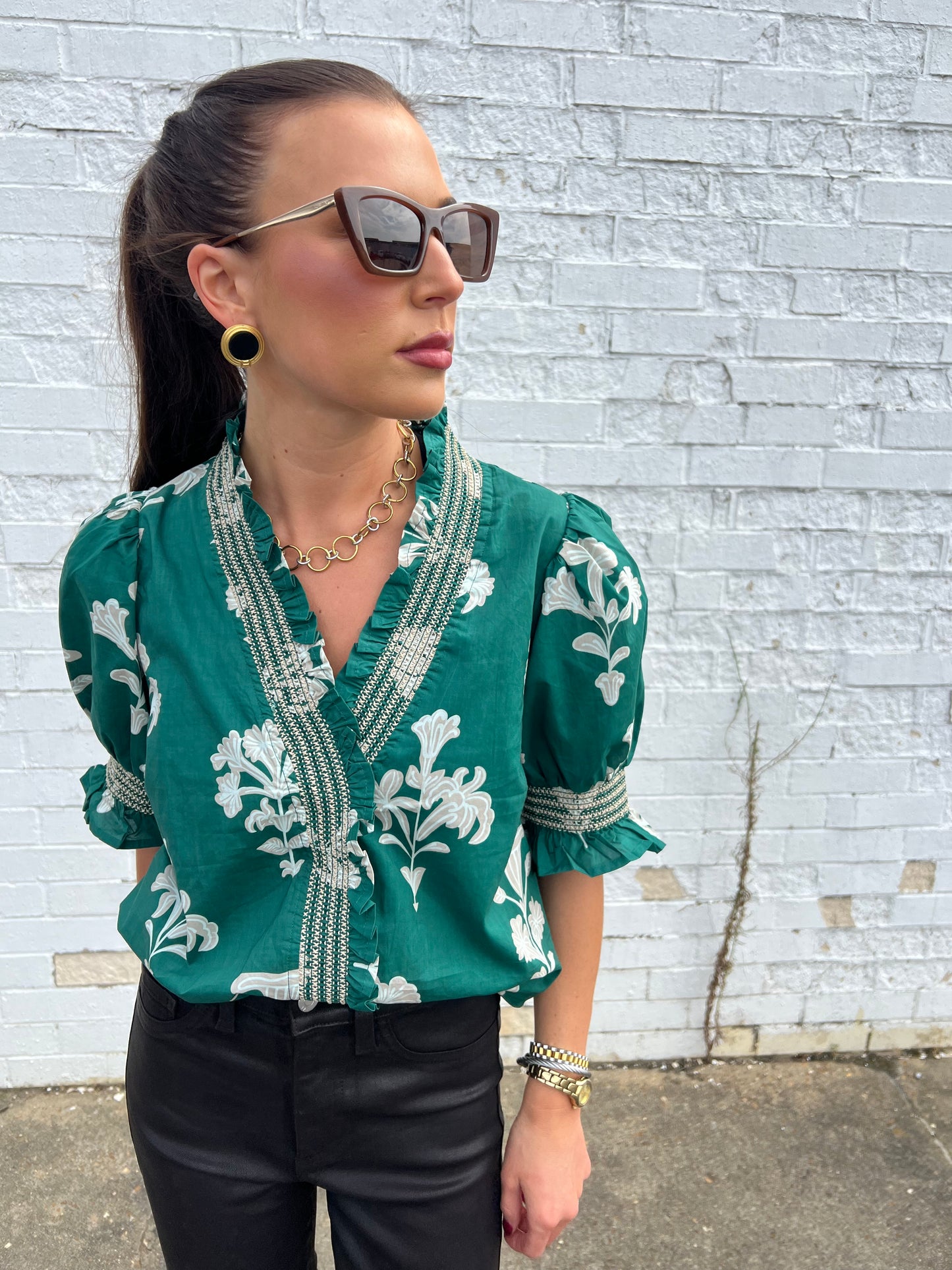 GENA GREEN FLORAL TOP