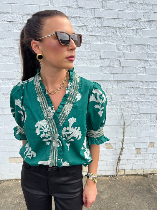 GENA GREEN FLORAL TOP