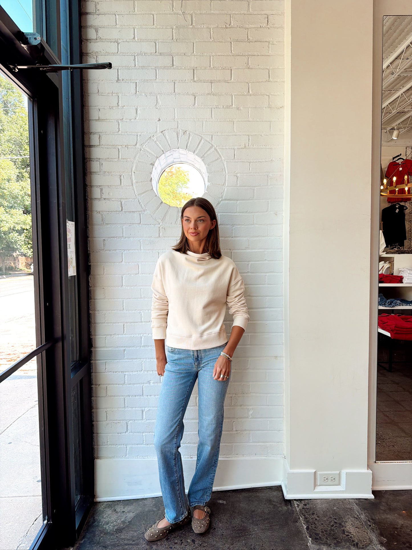 FRENCH TERRY MOCK NECK SWEATSHIRT
