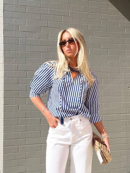 GLINDA SPLIT NECK STRIPE TOP