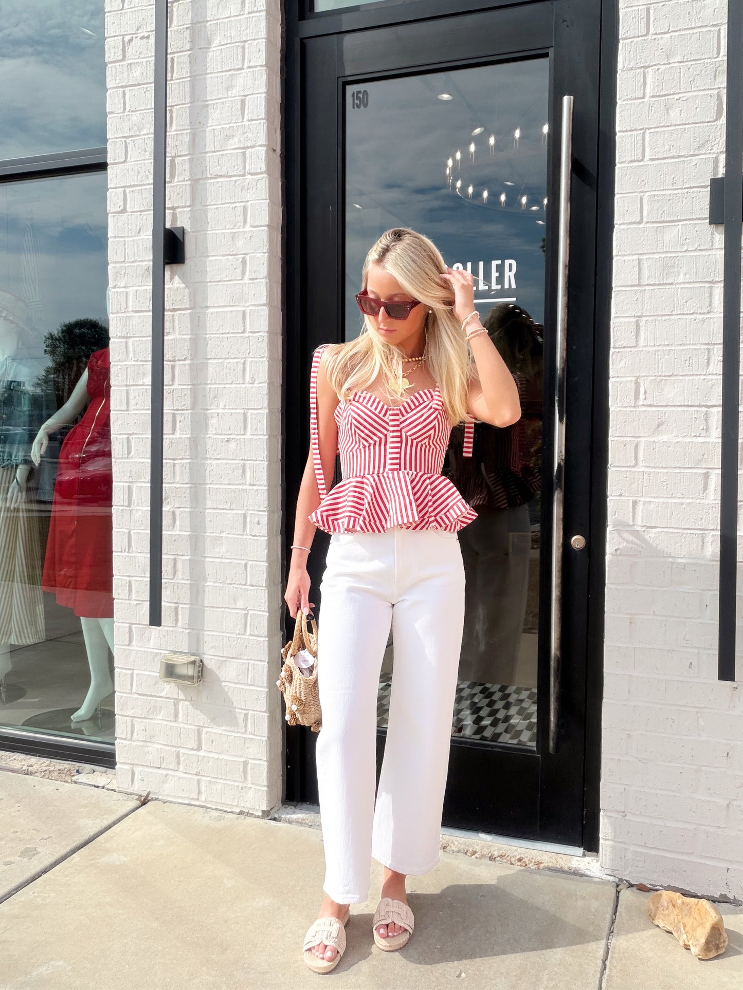 PIN STRIPE PEPLUM CAMI