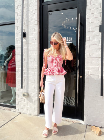 PIN STRIPE PEPLUM CAMI