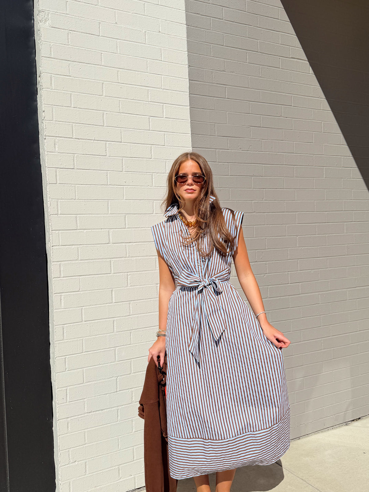 STRIPED TIE WAST MAXI DRESS