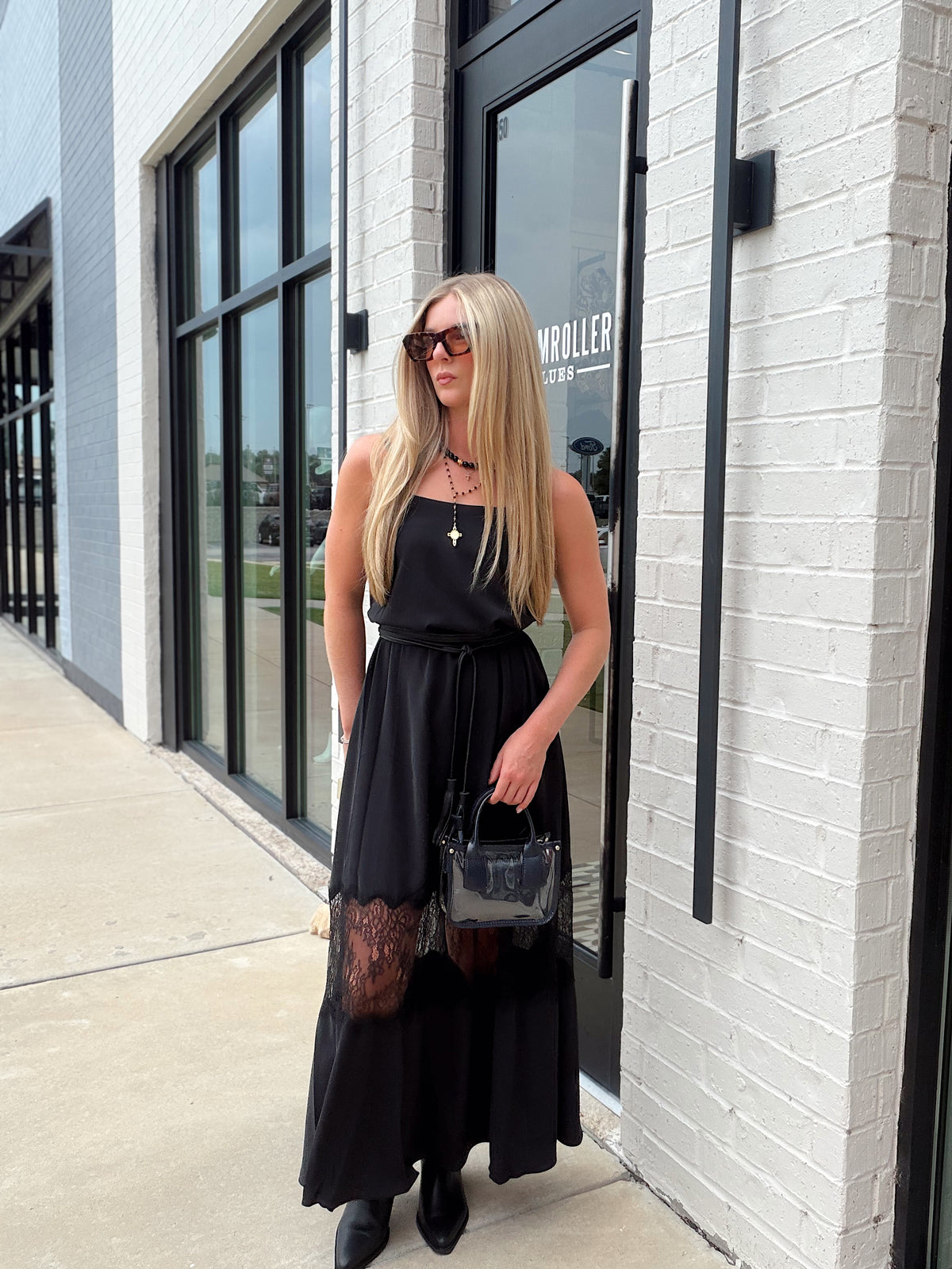 QUINN CREPE LACE MAXI DRESS