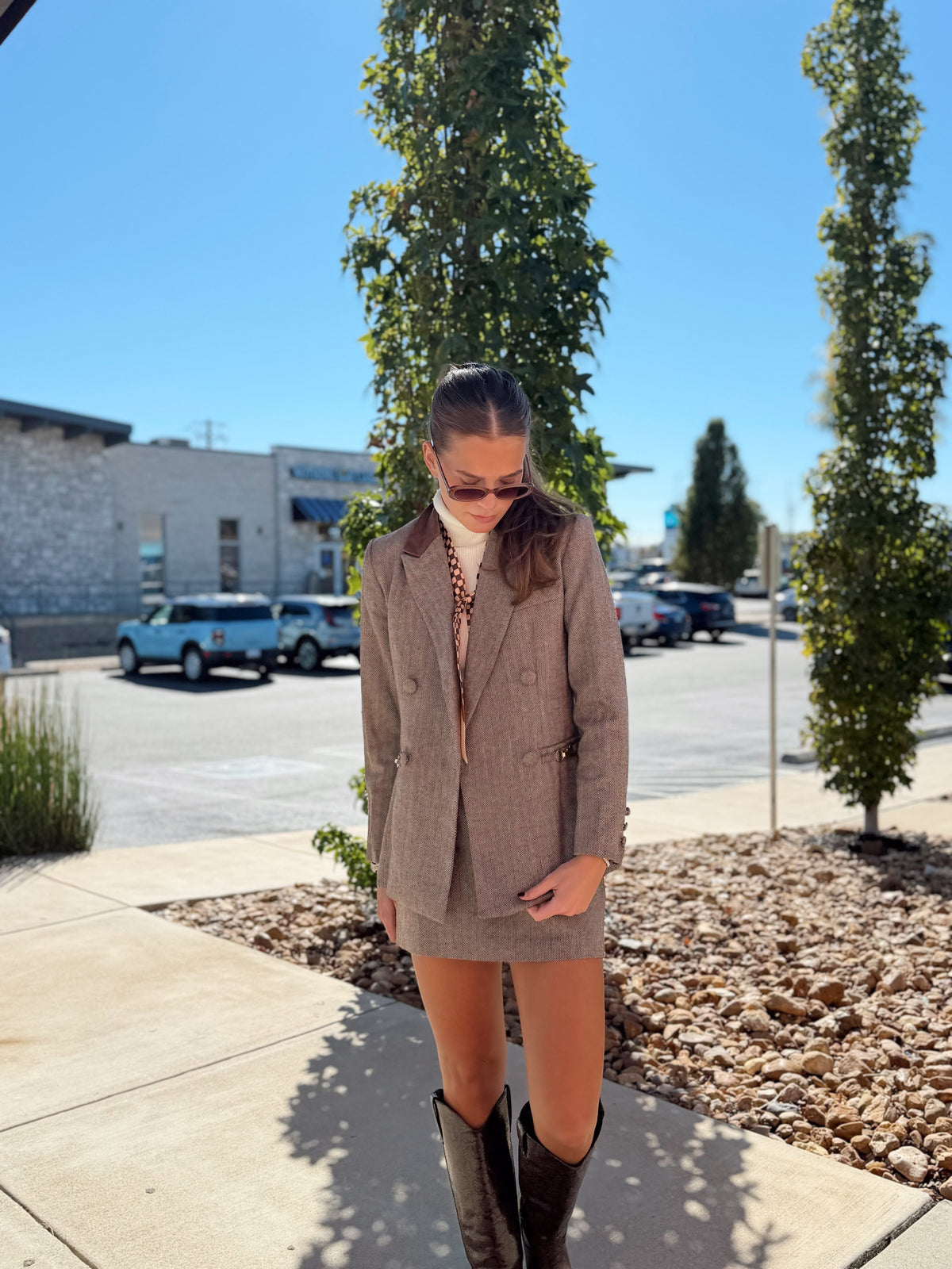NAYA HERRINGBONE CONTRAST BLAZER