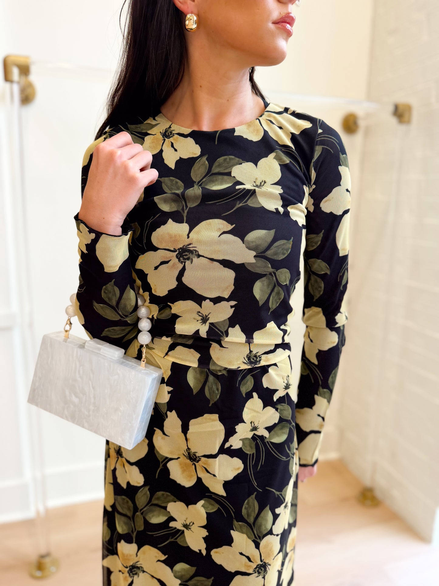 TAYSHA FLORAL MESH TOP