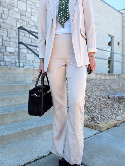 MAELYS STRETCH SATIN TAILORED FLARE TROUSERS