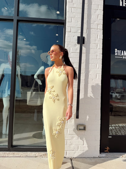 FLOWER DETAIL HLATER MAXI DRESS