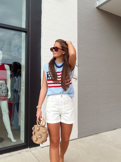 WIDE SHOULDER USA FLAG SWEATER