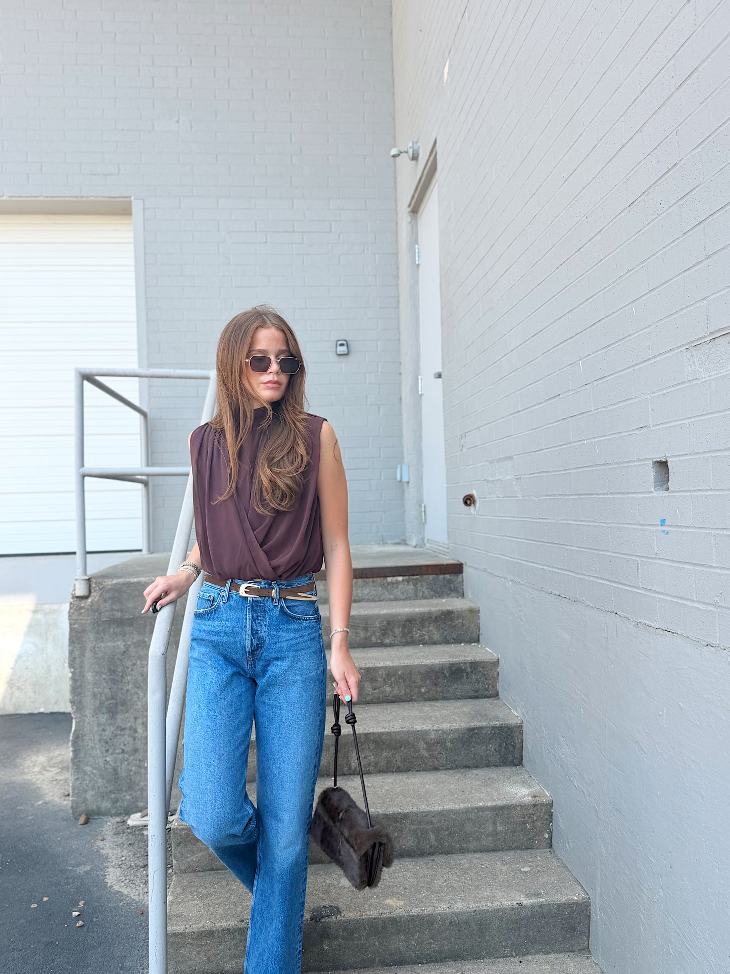 SLEEVELESS DRAPED TOP W/ BACK NECK TIE