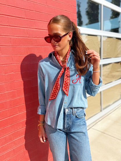 ARKANSAS EMBROIDERED DENIM BUTTON UP