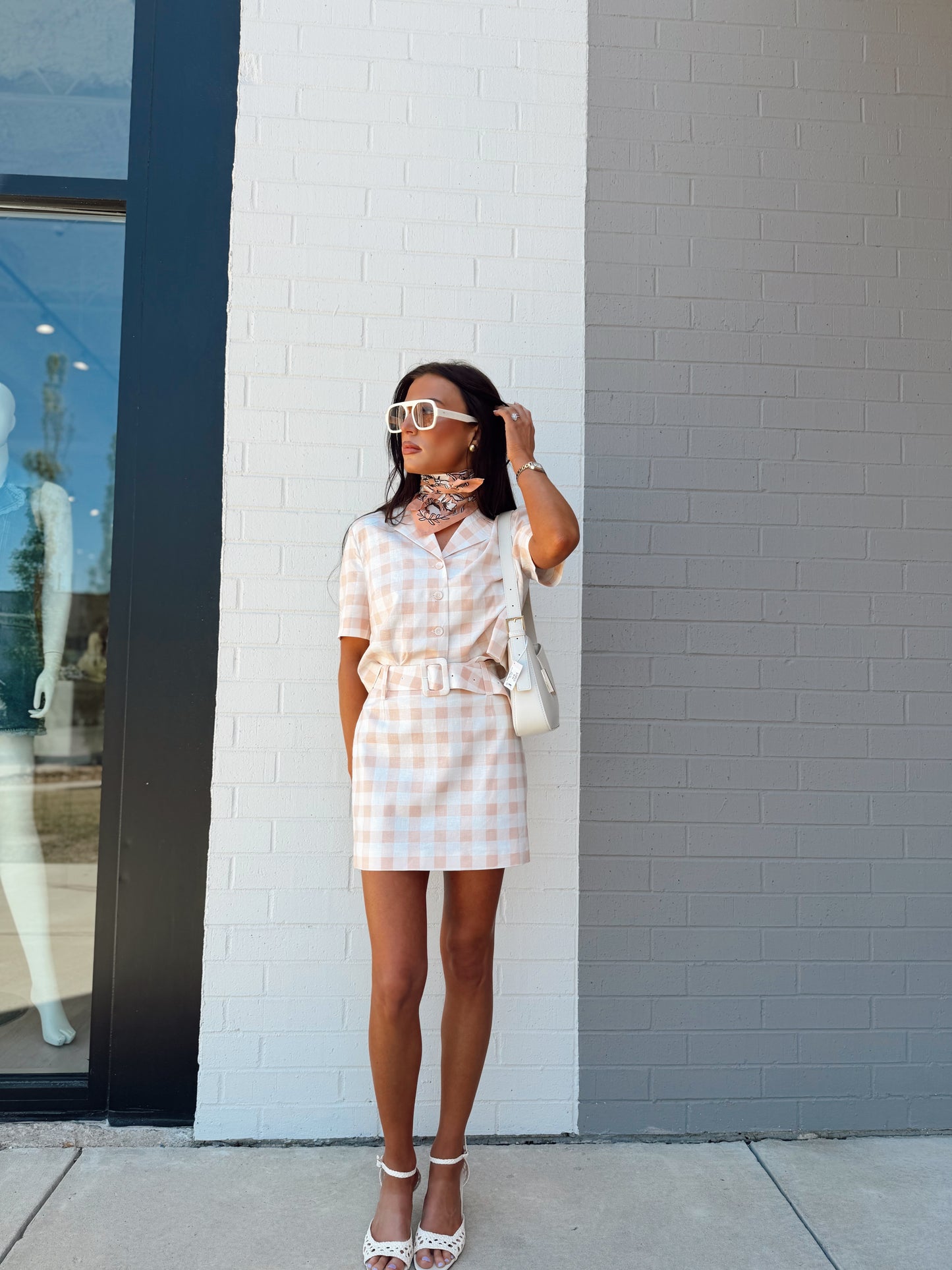 ASPEN LINEN GINGHAM BELTED SKIRT
