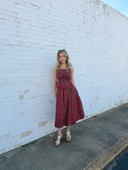 PLAID STRAPPY MAXI DRESS