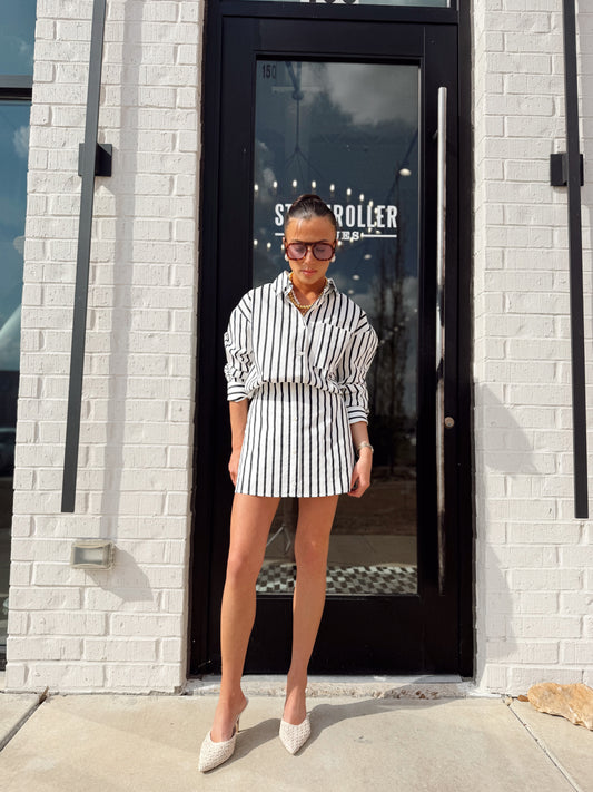 STRIPED LONG SLEEVE SHIRT AND SKORT SET