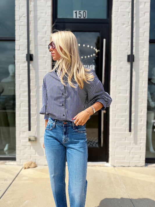 STRIPED BALLOON SLEEVE SHIRT
