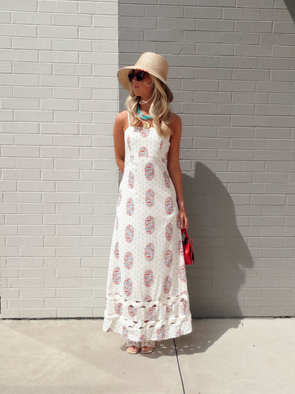 FLORAL DETAIL MAXI DRESS WITH RIC RAC DETAILING