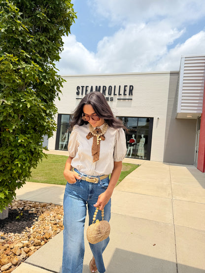 SATIN BOW DETAILED BUTTON DOWN SHIRT TOP