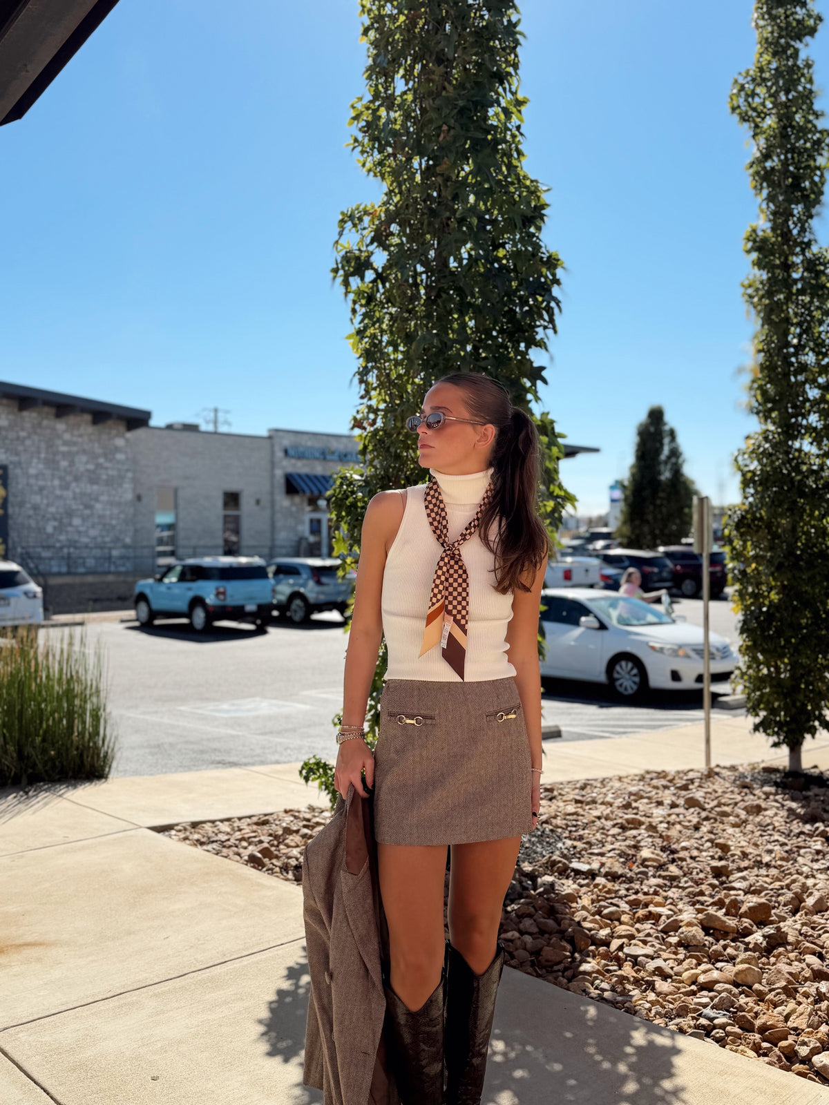 NAYA HERRINGBONE BUCKLE MINI SKIRT