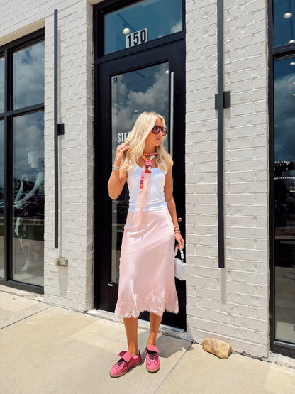 LACE TRIM MIDI SKIRT
