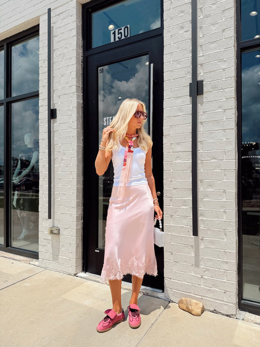 LACE TRIM MIDI SKIRT