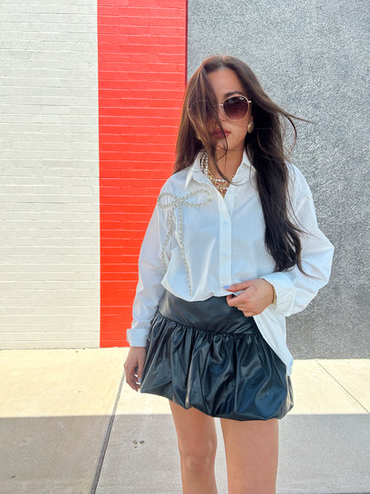 FAUX LEATHER BUBBLE SKIRT