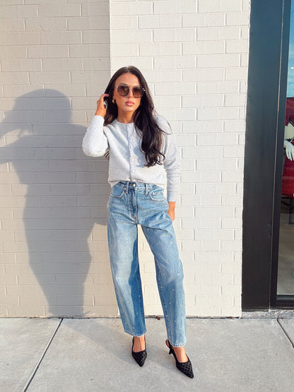 HOLIDAY BUTTON UP TINSEL SWEATER