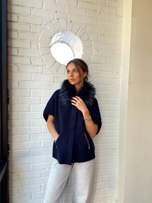 FAUX FUR TRIM CARDIGAN