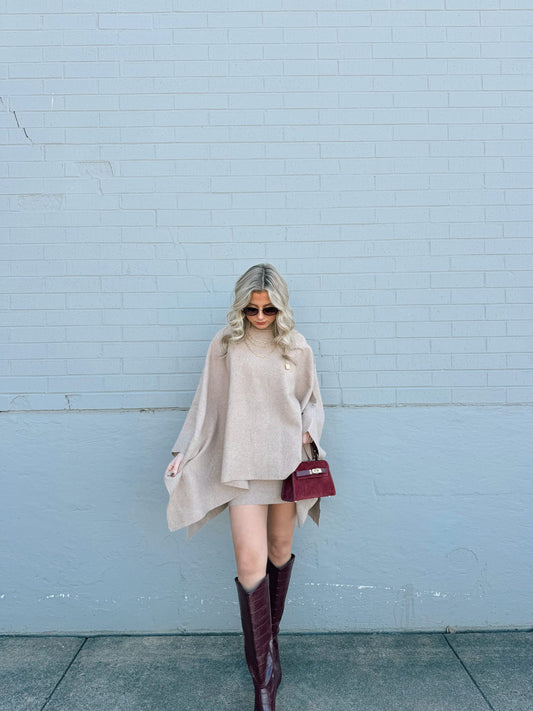 CAPE DRESS WITH STAND UP COLLAR