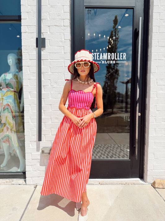SCALLOPED STRIPED DRESS