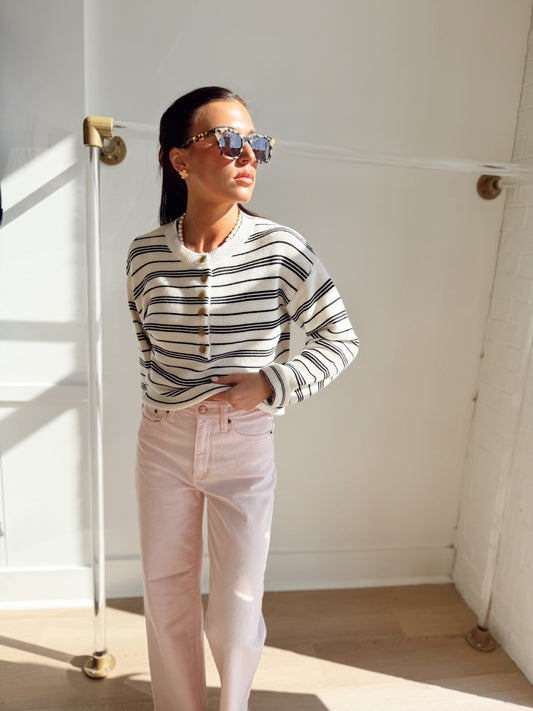 STRIPED HENLEY SWEATER